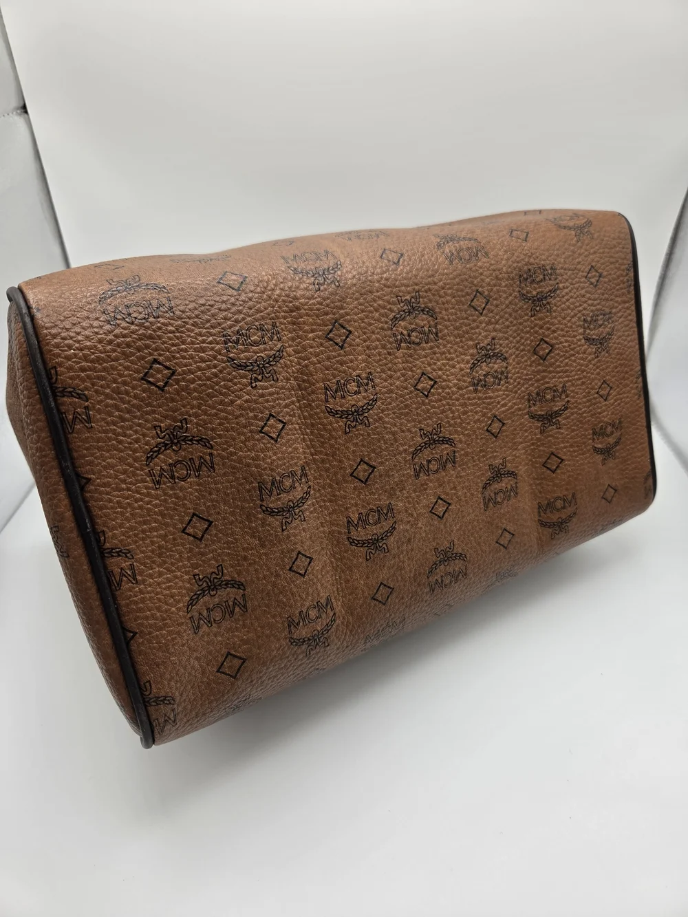 Authentic MCM Cognac Visetos Boston Bag Satchel with Black Handles